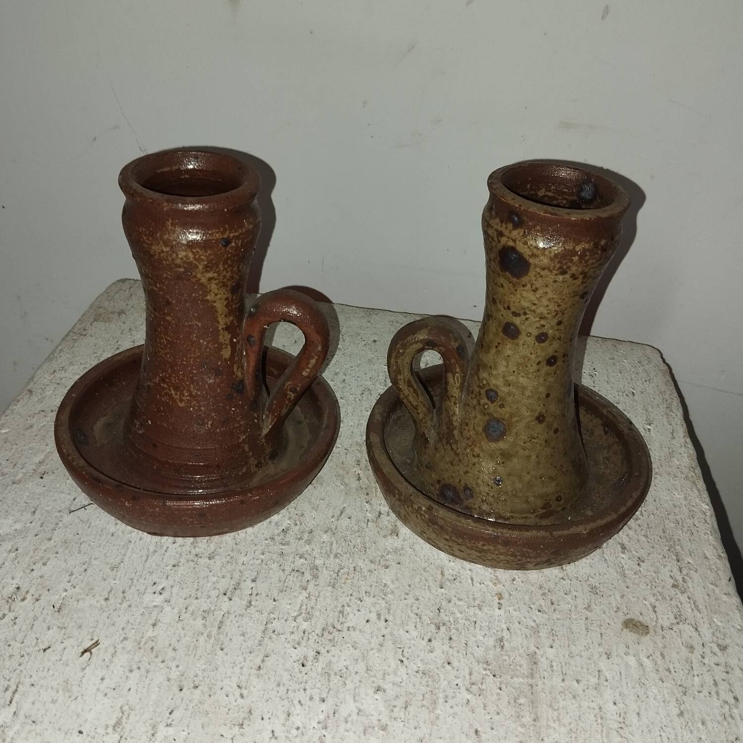 Pair of pyrite stoneware candlesticks from the 50s