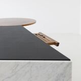 Unique desk Carrara marble & burl wood - Italy, 1980s