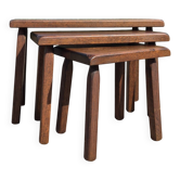 Vintage oak 3 nesting tables brutalist high legs