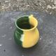 Vintage half-yellow and half-green glazed ceramic vase and pitcher
