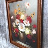 Oil Painting On Canvas FREDERICK Still Life Flowers + Wood Frame #A770