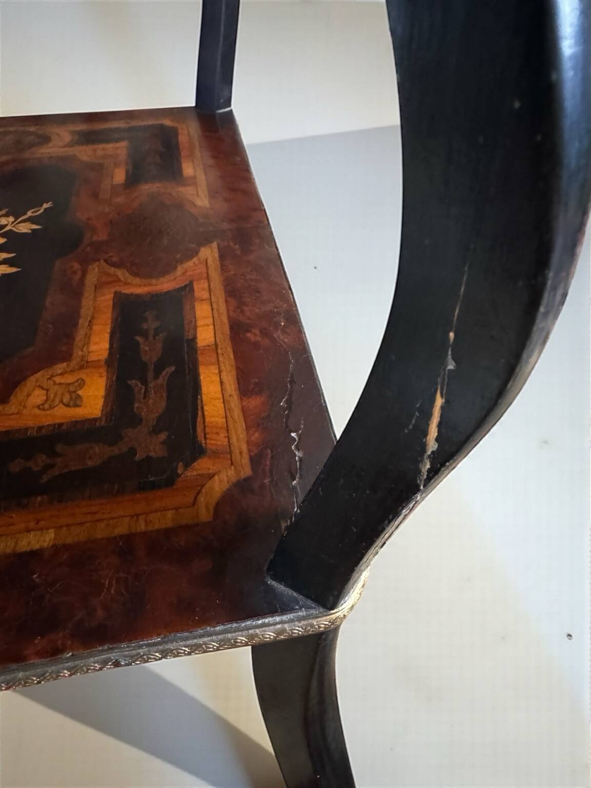 Napoleon III side table with floral marquetry and openwork brass trim, 19th century