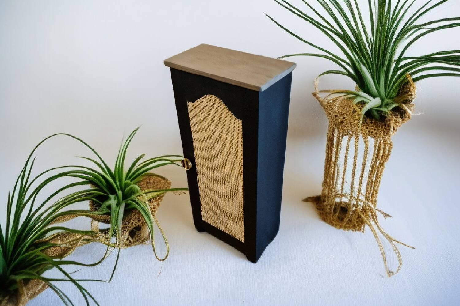 Wooden chest with caning