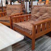 Pair of 70s pine armchairs