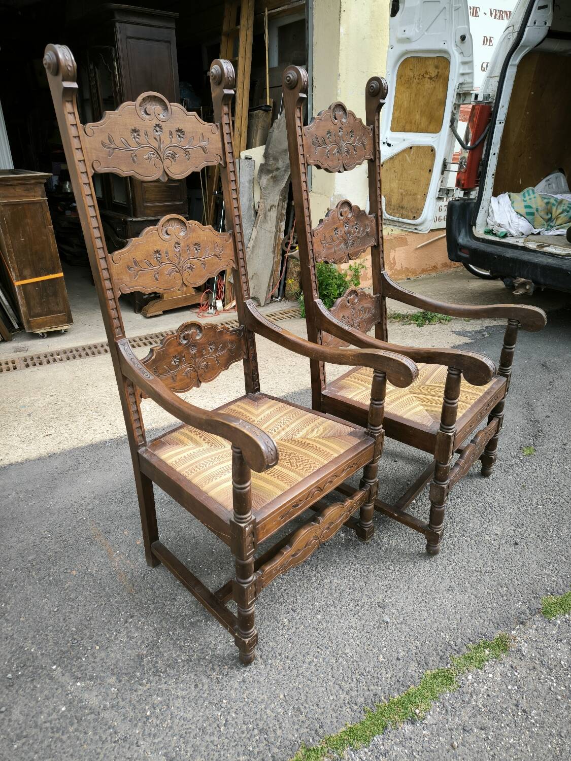 Pair of large, heavy armchairs from the late 19th century