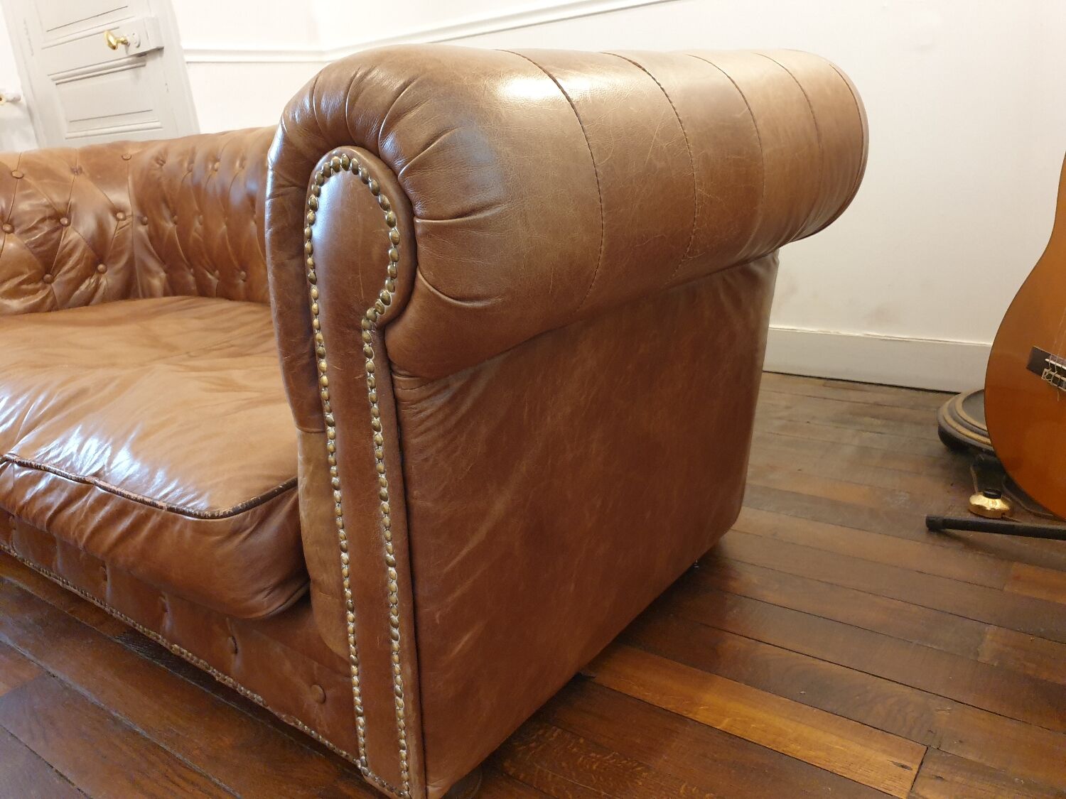 3-seater chesterfield sofa in tan leather