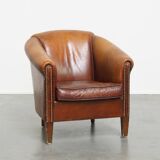 Cognac-Colored Sheepskin Leather Club Chair