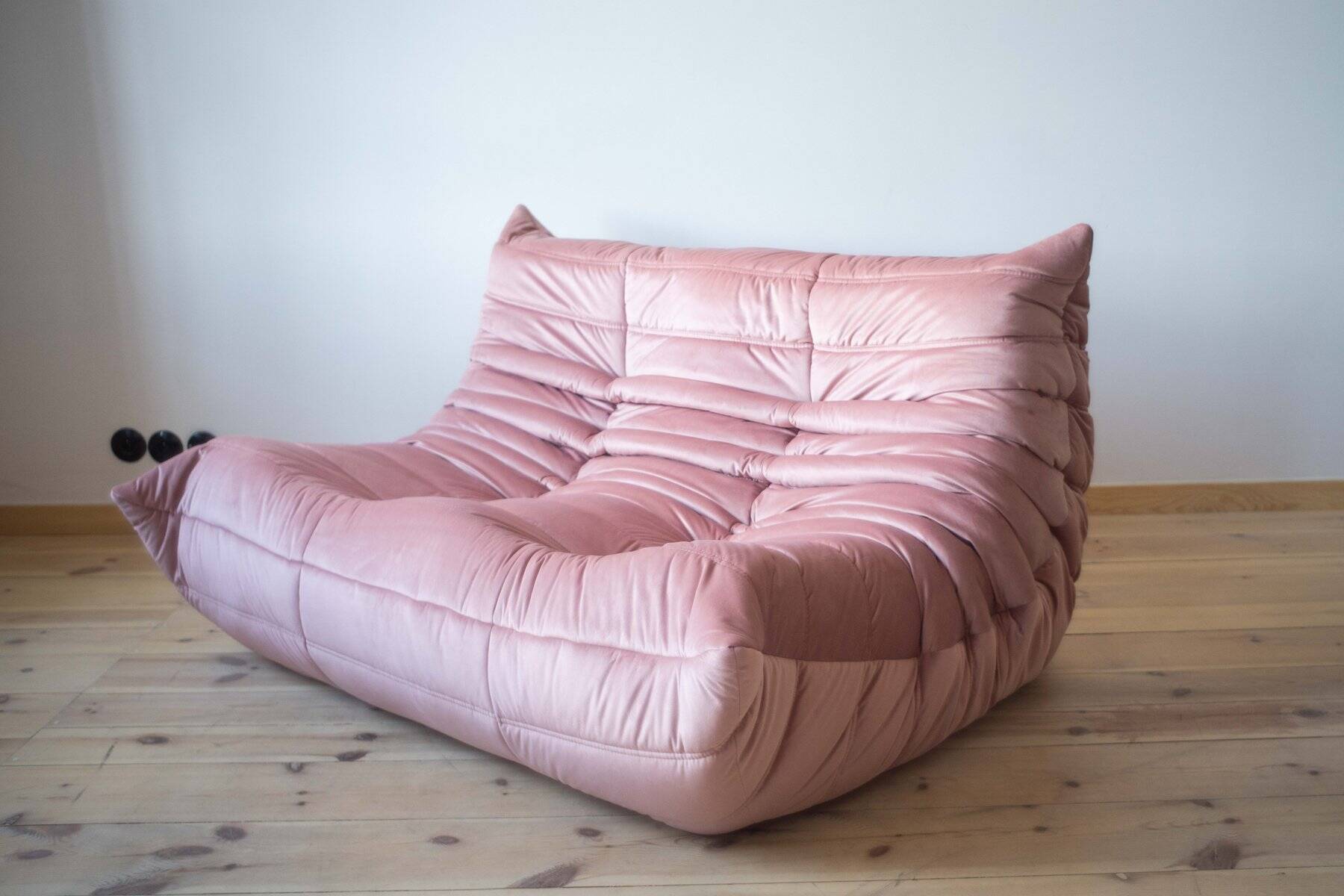 Pink Pearl Velvet Togo 2-Seat attributed to Michel Ducaroy for Ligne Roset