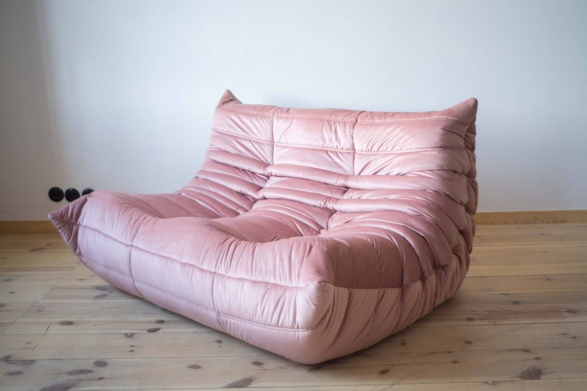 Pink Pearl Velvet Togo 2-Seat attributed to Michel Ducaroy for Ligne Roset