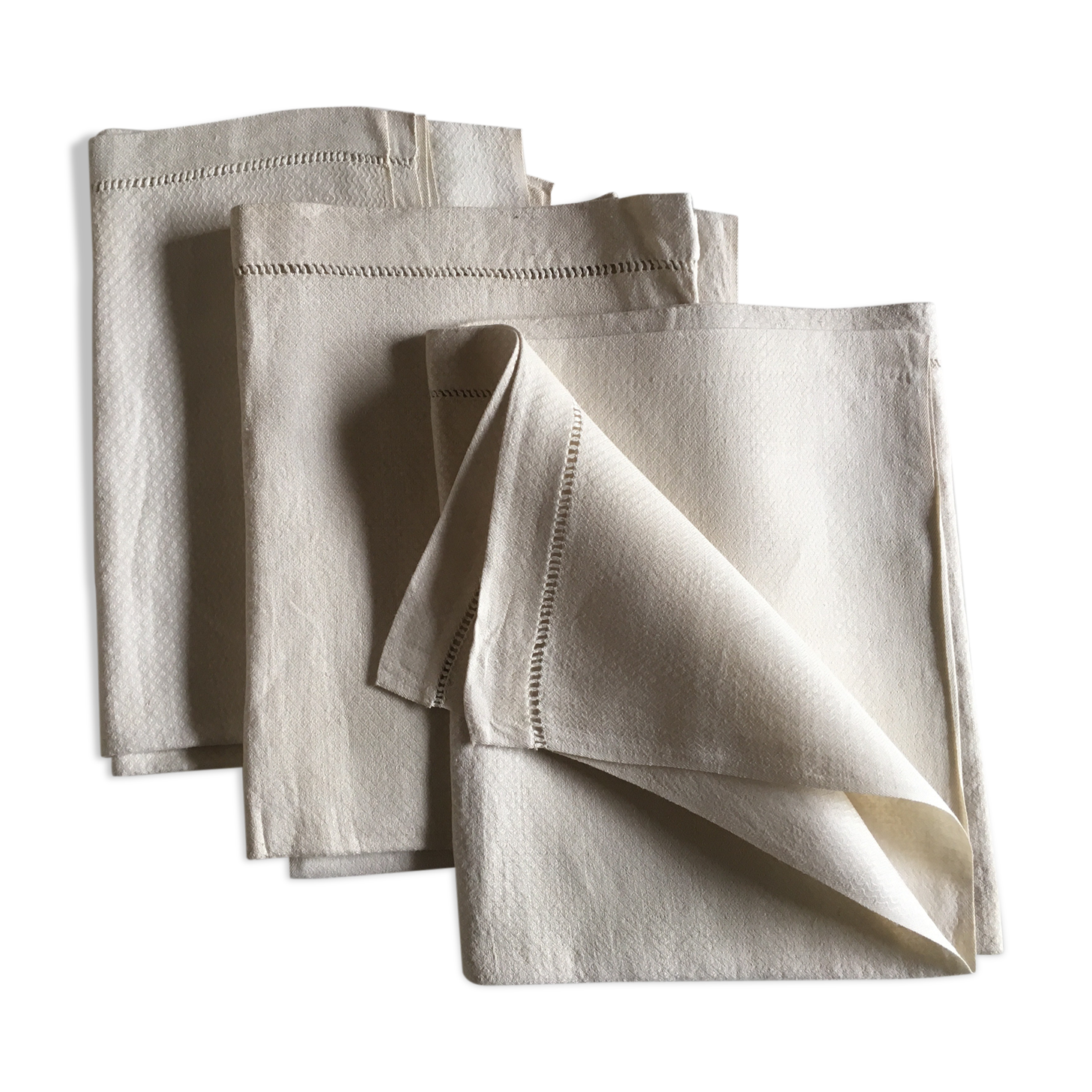 Set 3 towels linen honeycomb Damascus old