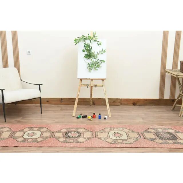 1970s Turkish Oushak Handmade Wool Cotton Orange Runner Rug 82x366