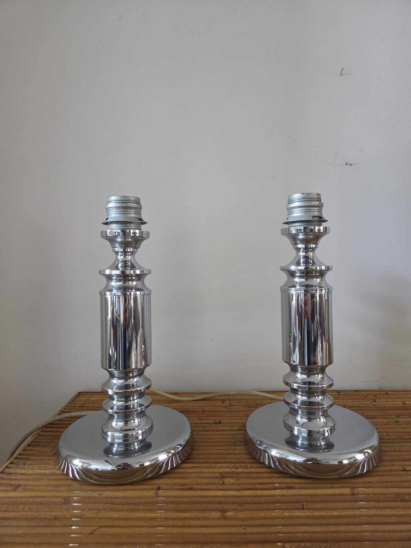 Pair of vintage chrome lamp bases