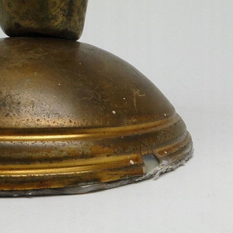 Postmodern bedside lamp in brass and glass, Poland, 1970s