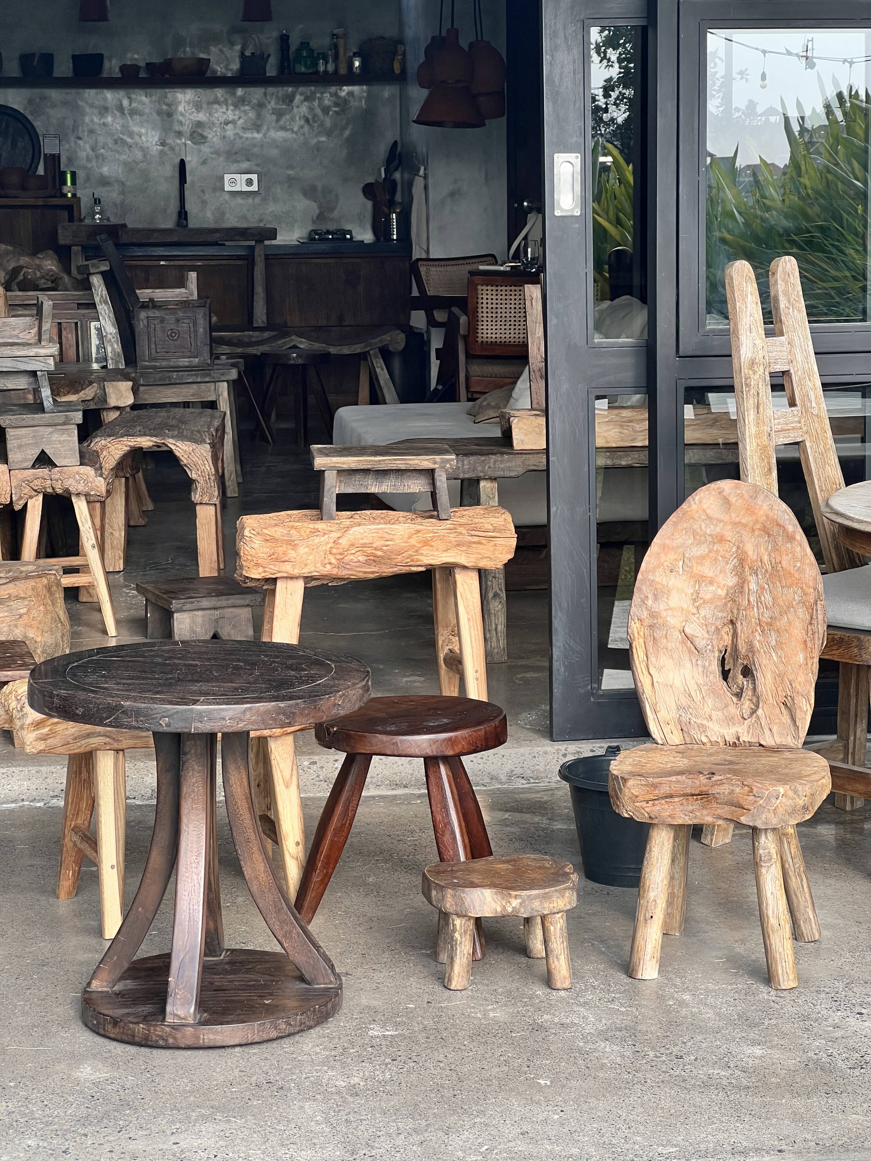 Mini low stool in upcycled old Asian teak H15 D24