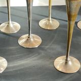 6 Vintage Silver-Plated Brass Champagne Flutes