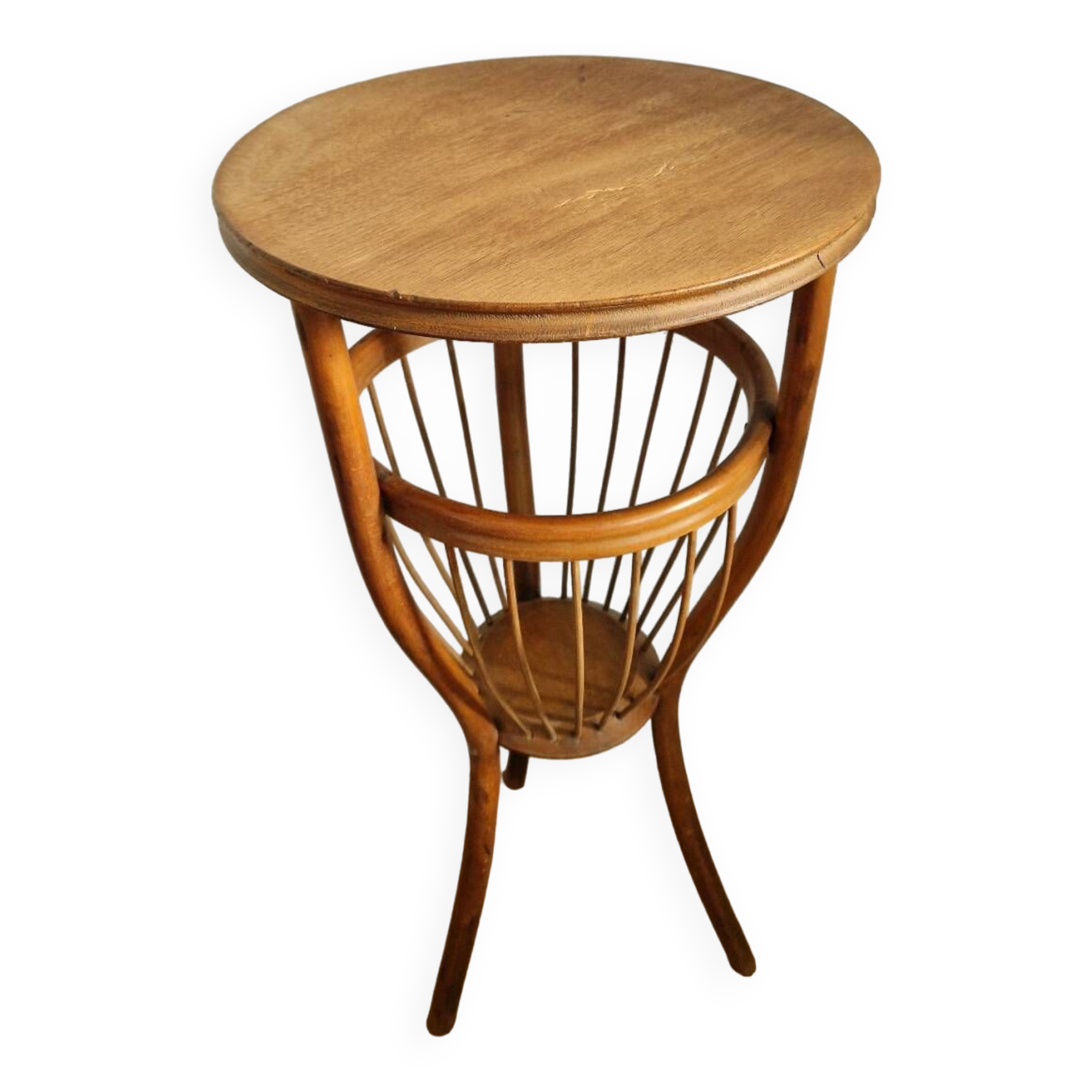 Rattan worker pedestal table from the 1950s