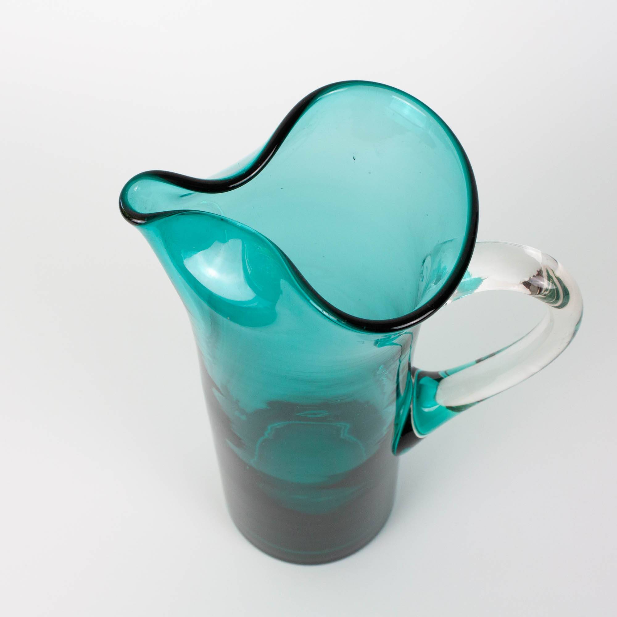 1960s Portuguese Turquoise Glass Jug