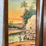 Pair of oils on orientalist canvas, 20th century