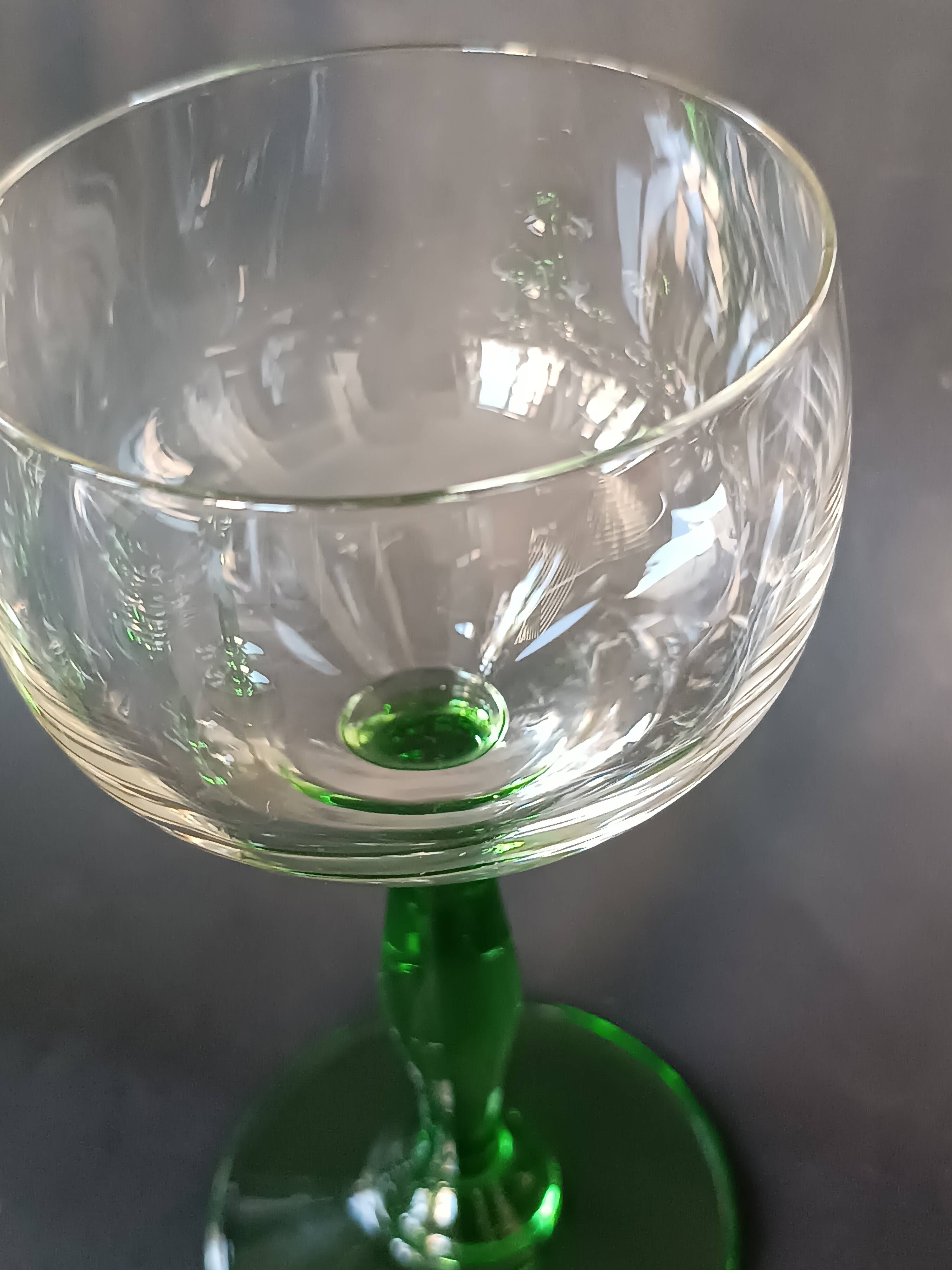 12 green footed wine glasses in opaline blown crystal 1900