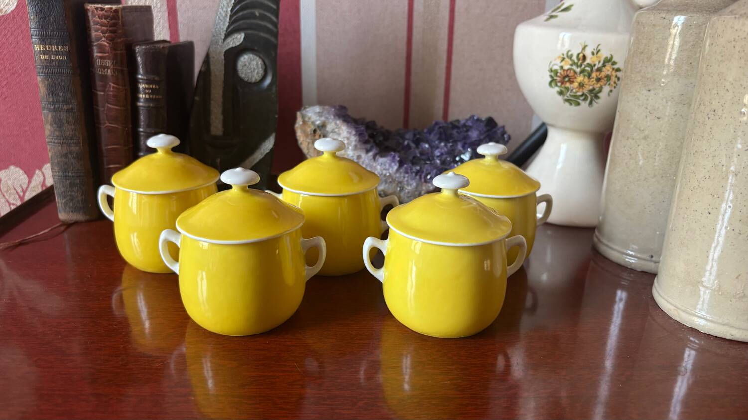 5 small fine porcelain cream pots