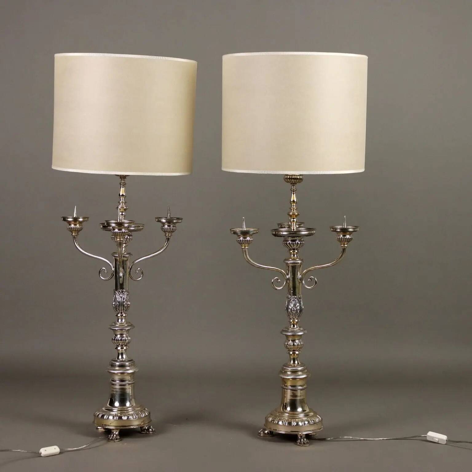 Pair of antique silver-plated candelabra, Italy, 20th century