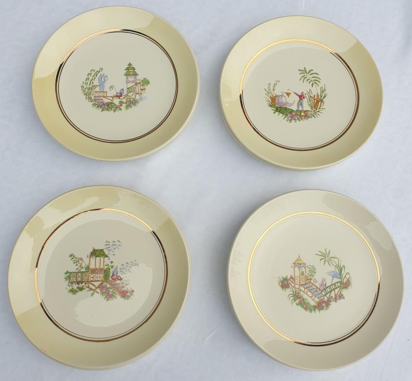 Set 12 plates Gien 1960 Japanese gardens variations in minor yellow