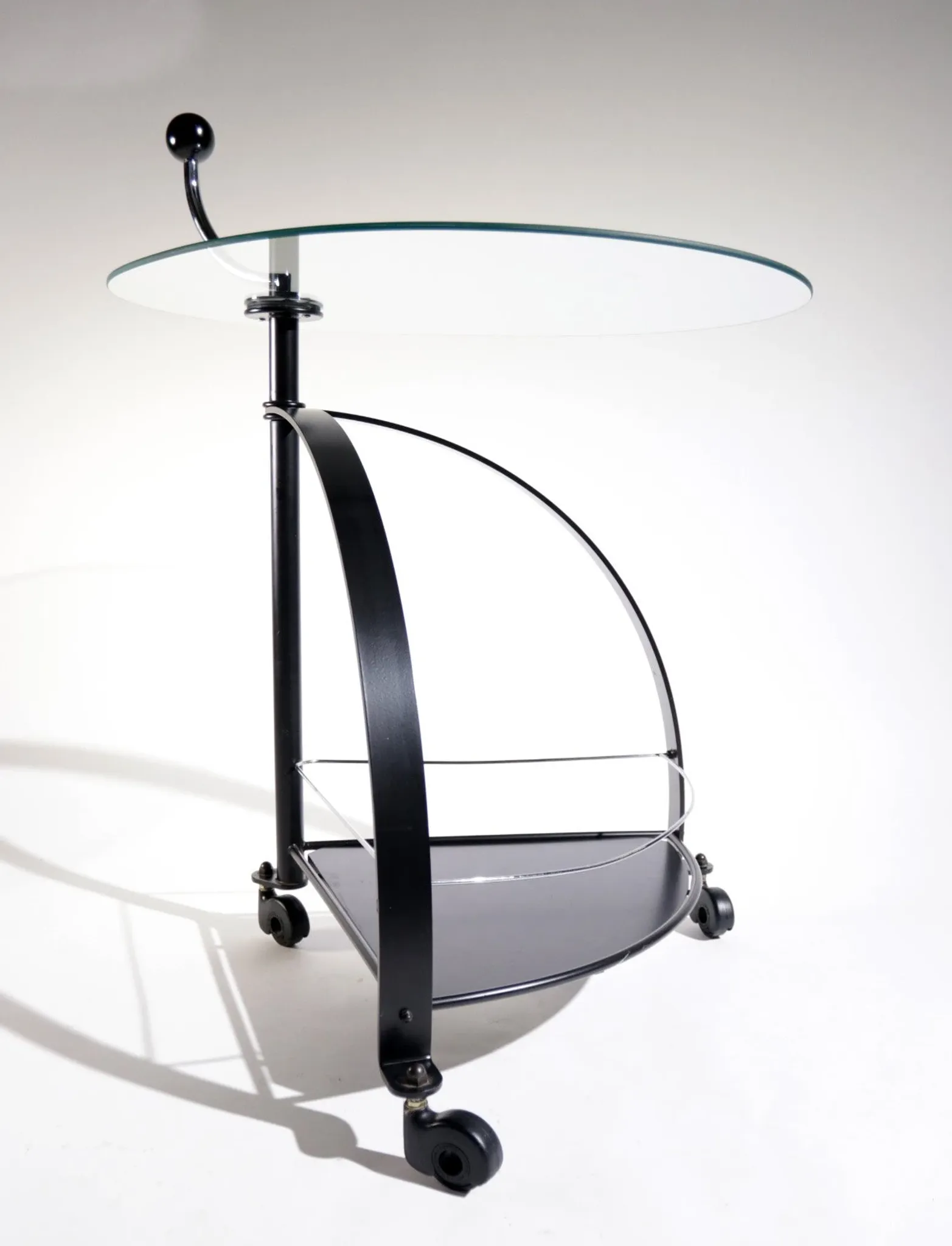 Vintage Bauhaus-style serving trolley with glass top