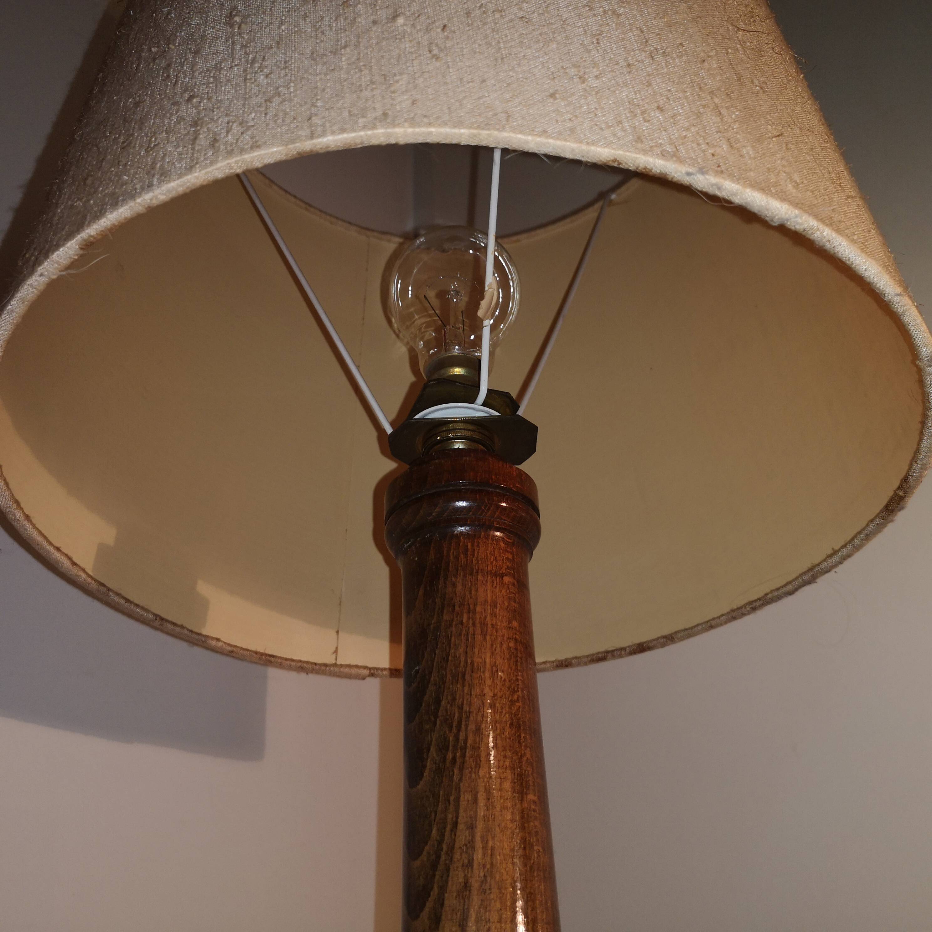 Large Art Deco floor lamp in oak by Charles Dudouyt, 105 cm