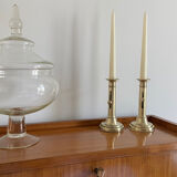 Pair of antique brass push candlesticks