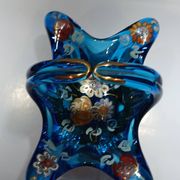 Vintage blown glass basket of Spanish art signed ROYO.
