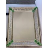 Contemporary Venetian Rectangular Green Floreal Hand-Carving Mirror in Murano Glass