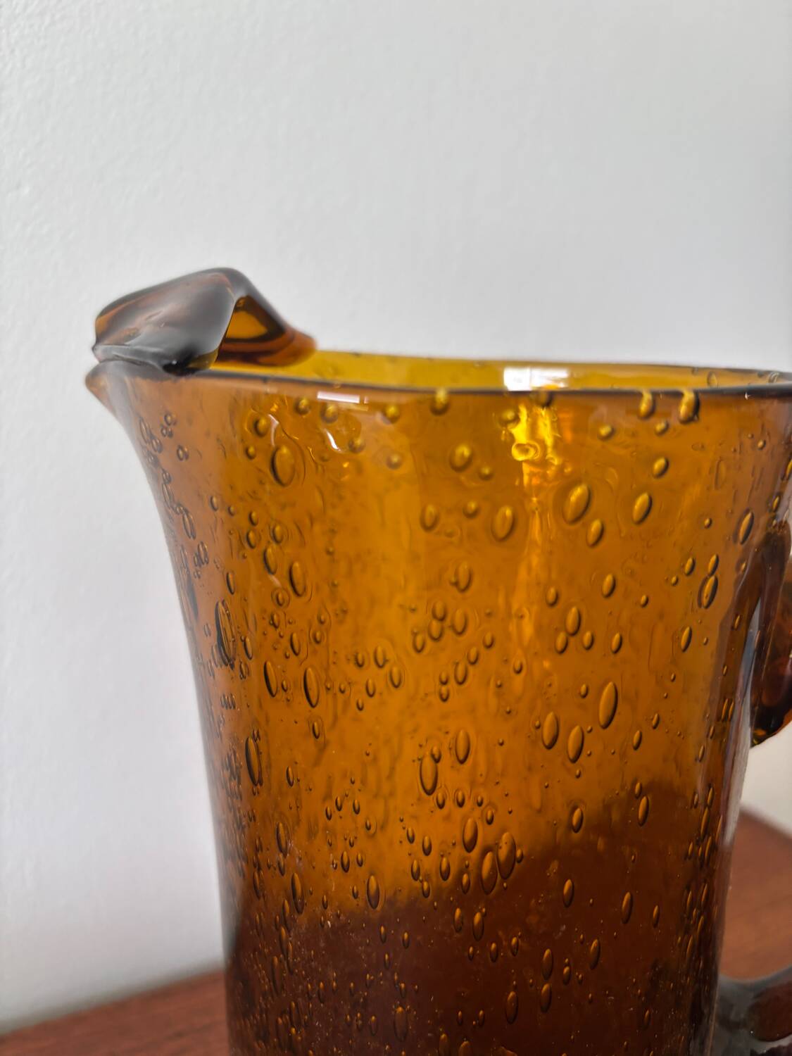 Amber bubble glass carafe signed Biot – mouth-blown – vintage fr