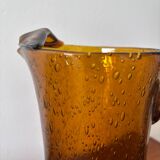 Amber bubble glass carafe signed Biot – mouth-blown – vintage fr