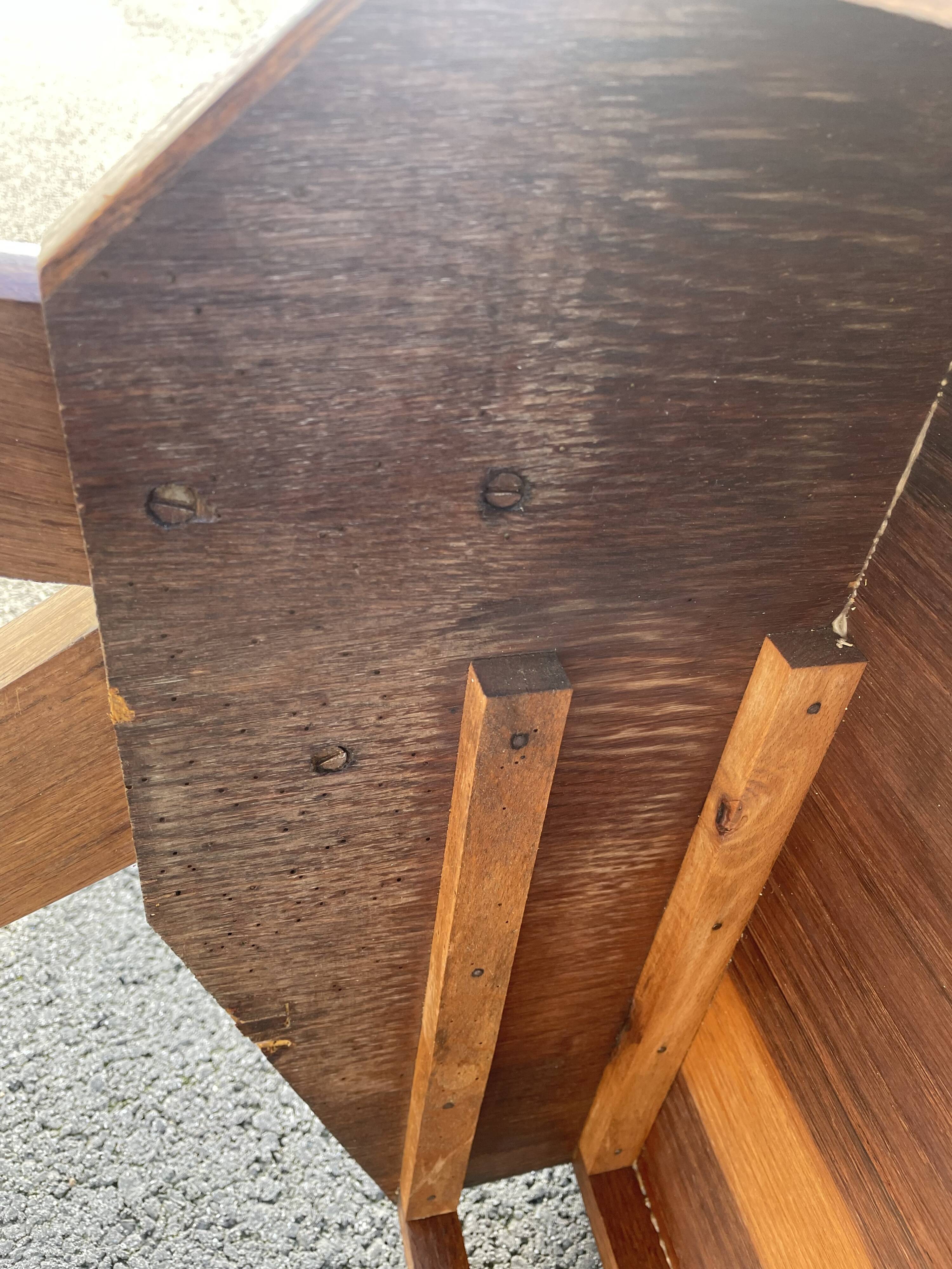 Modernist wooden desk with compass feet 1950