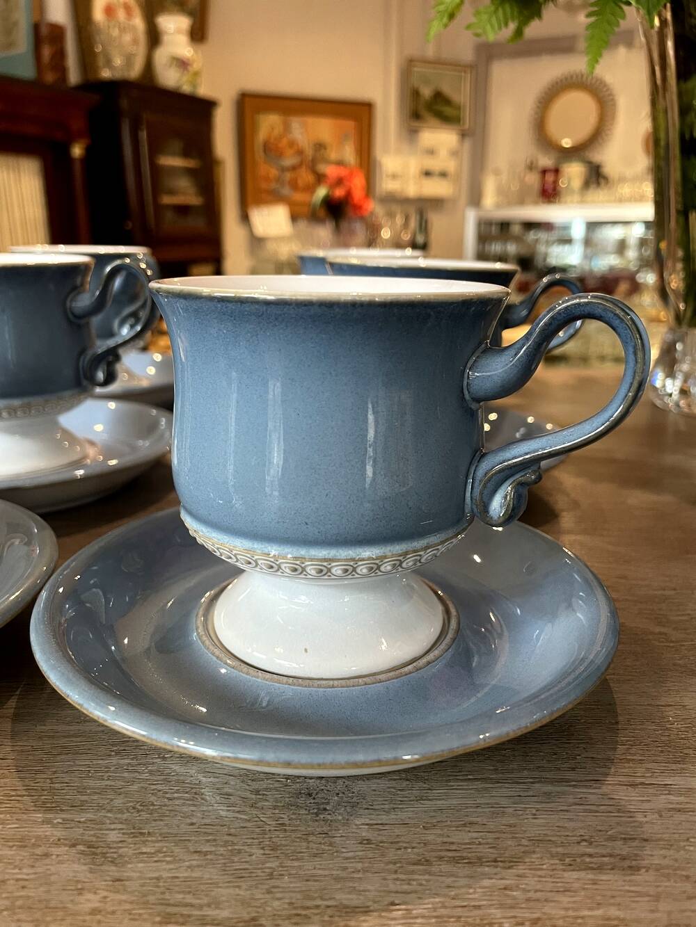 English stoneware tea service denby england 12 pale blue and white castille model