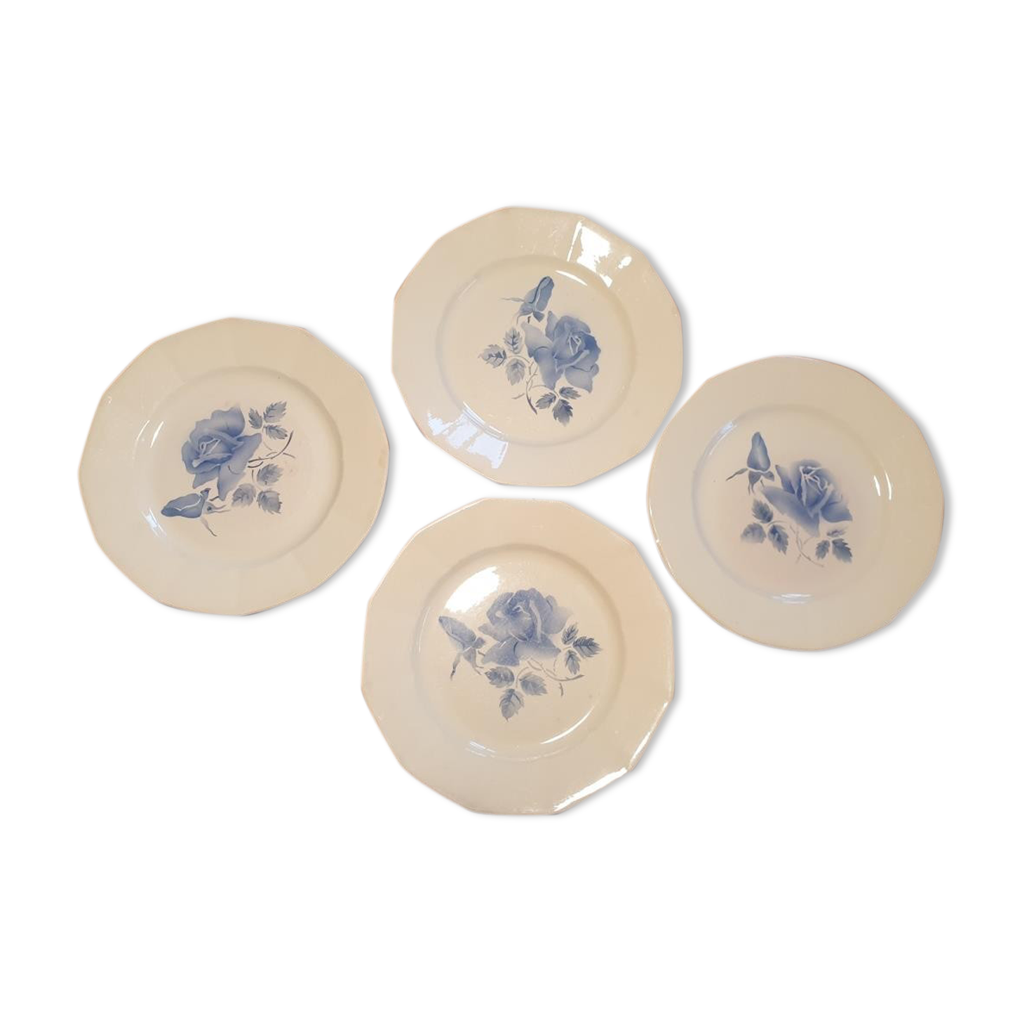 Set 4 flat plates Digoin blue flower