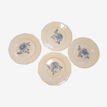 Set 4 assiettes plates Digoin fleur bleue