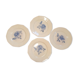 Set 4 assiettes plates Digoin fleur bleue