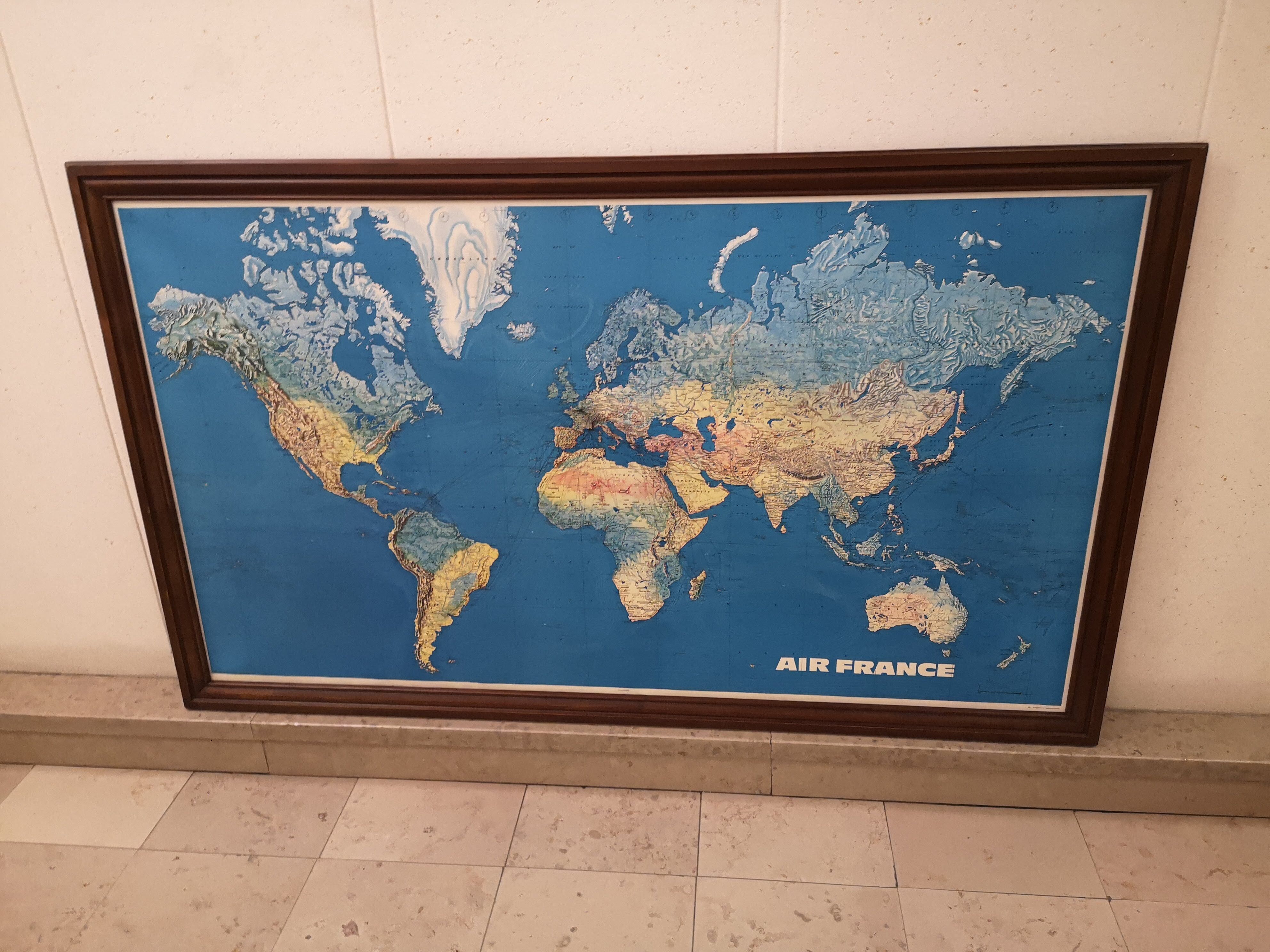 Map of the world Air France vintage Jean Massé 1970