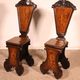 pair of stools in walnut and marquetry - 19th century