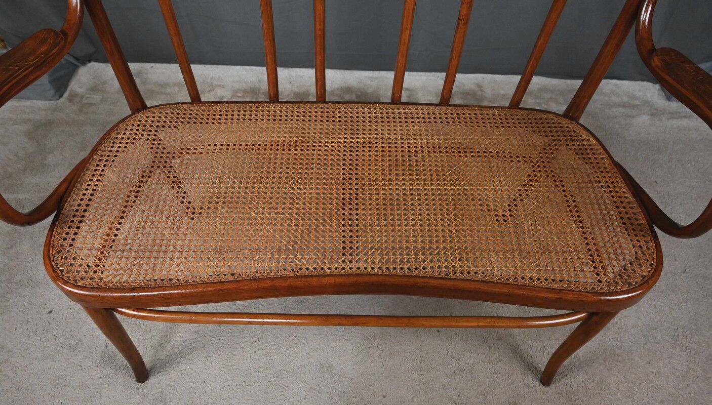Curved beech bench, stamped J&J Kohn – Early 20th century