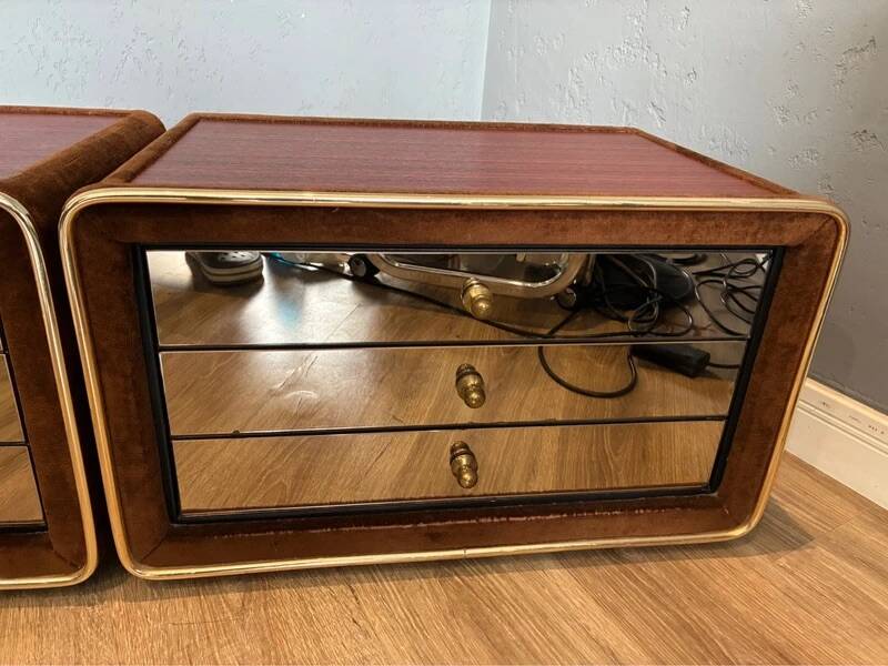 Ruf International Nightstands – Pair Mirrored Bedside Tables 1970s