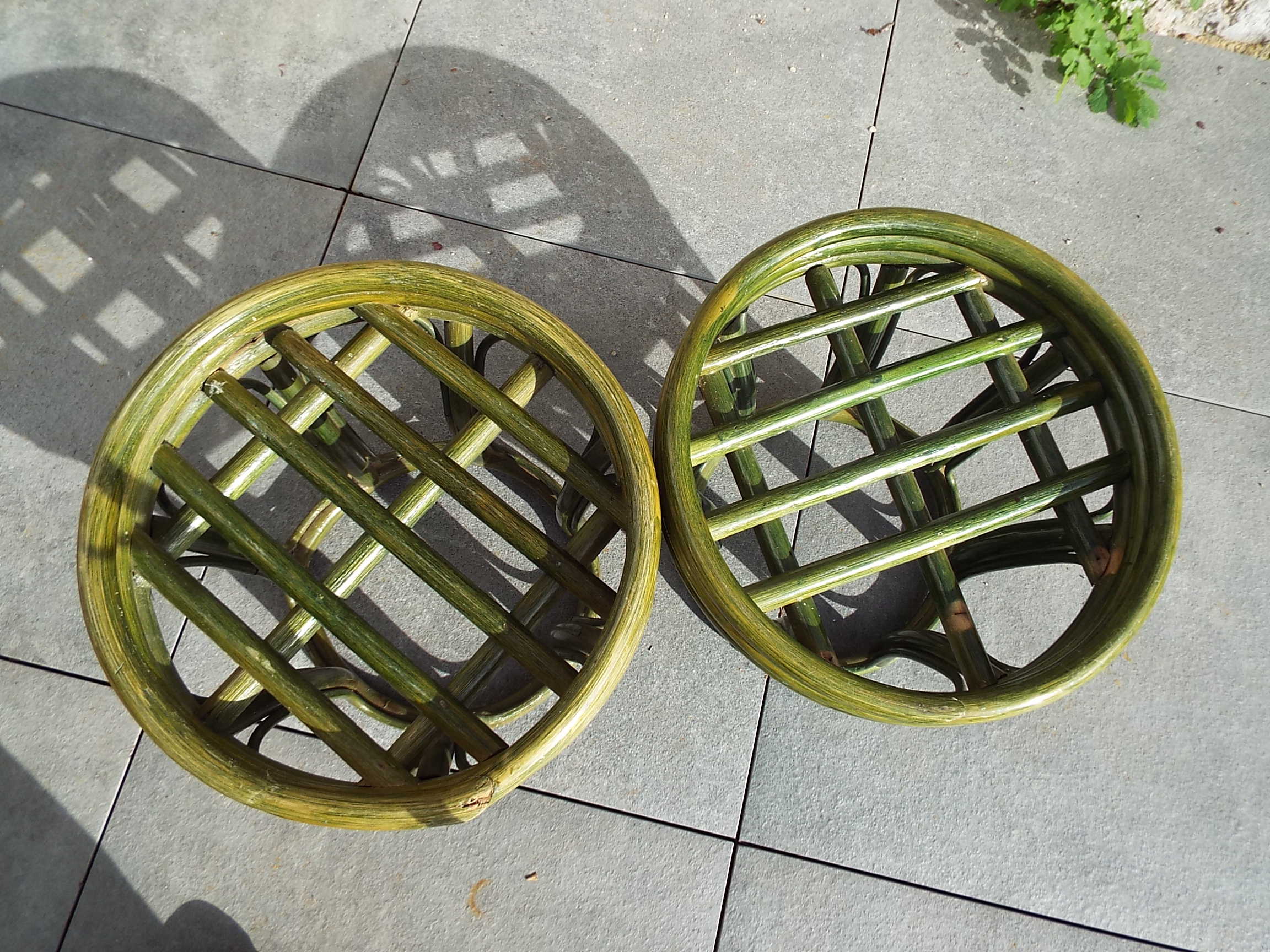 2 low bamboo stools