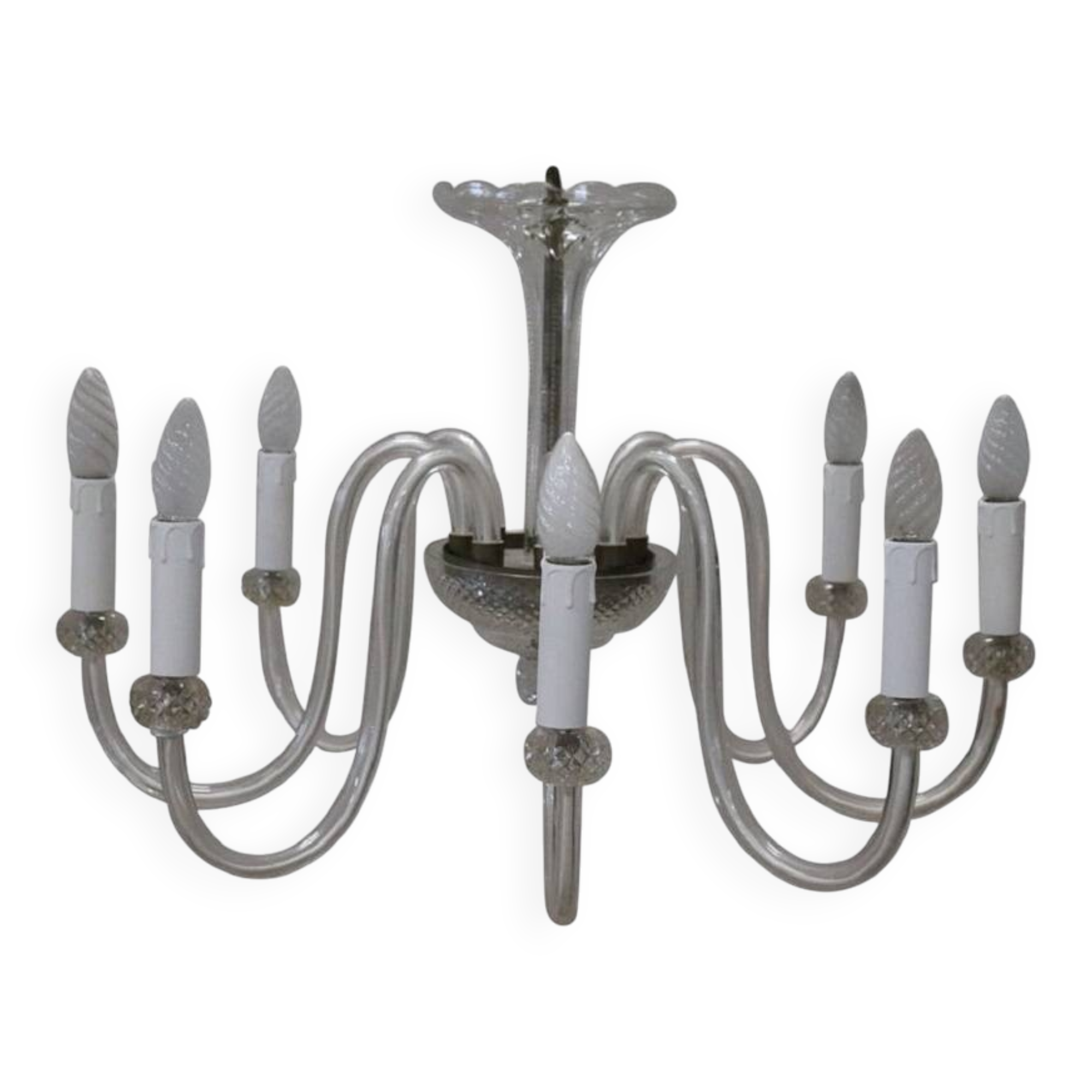 Vintage Clear Murano Glass Chandelier, 1980s