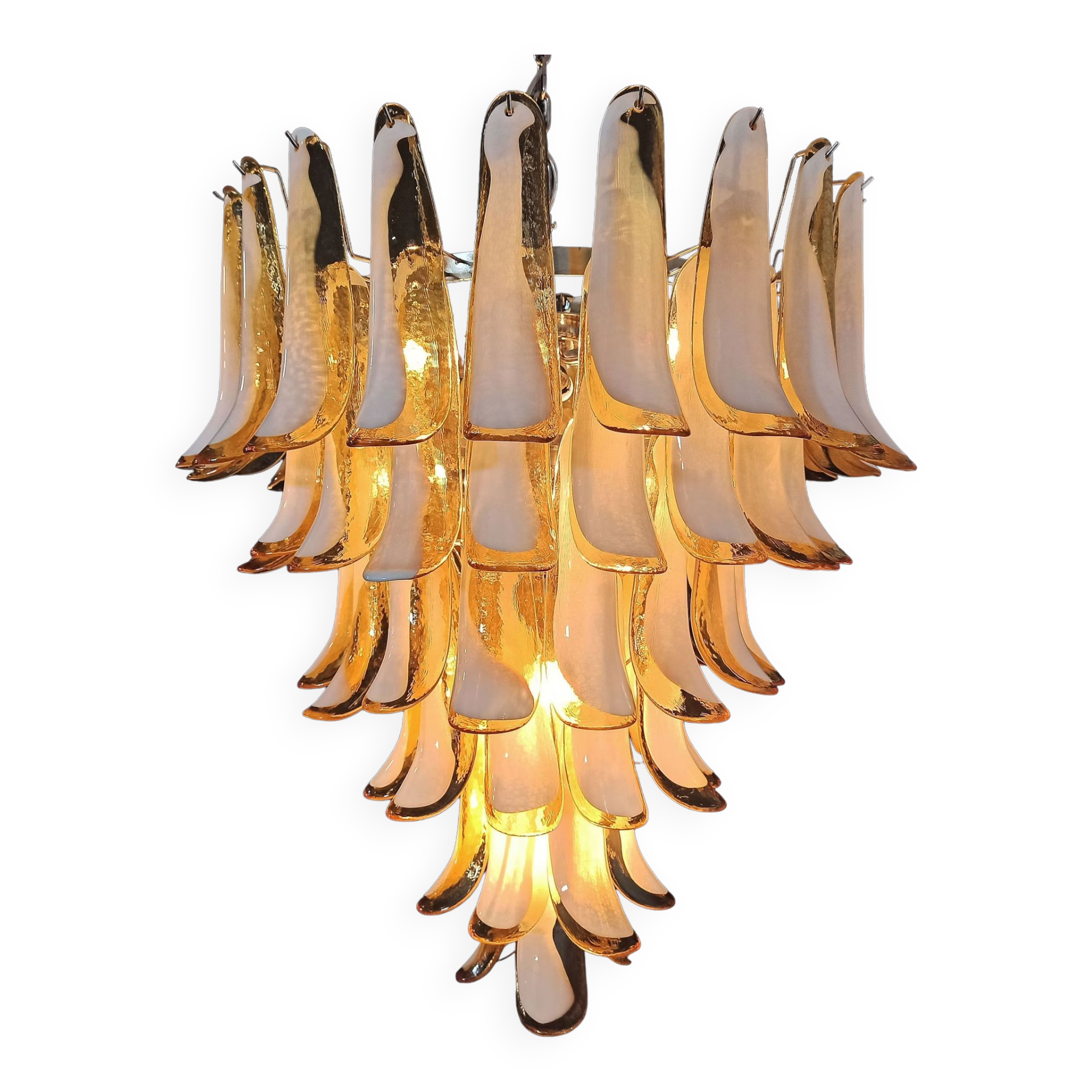 Vintage chandelier 70s italian, 75 petals in murano glass caramel