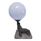 art deco seal lamp marble opaline metal