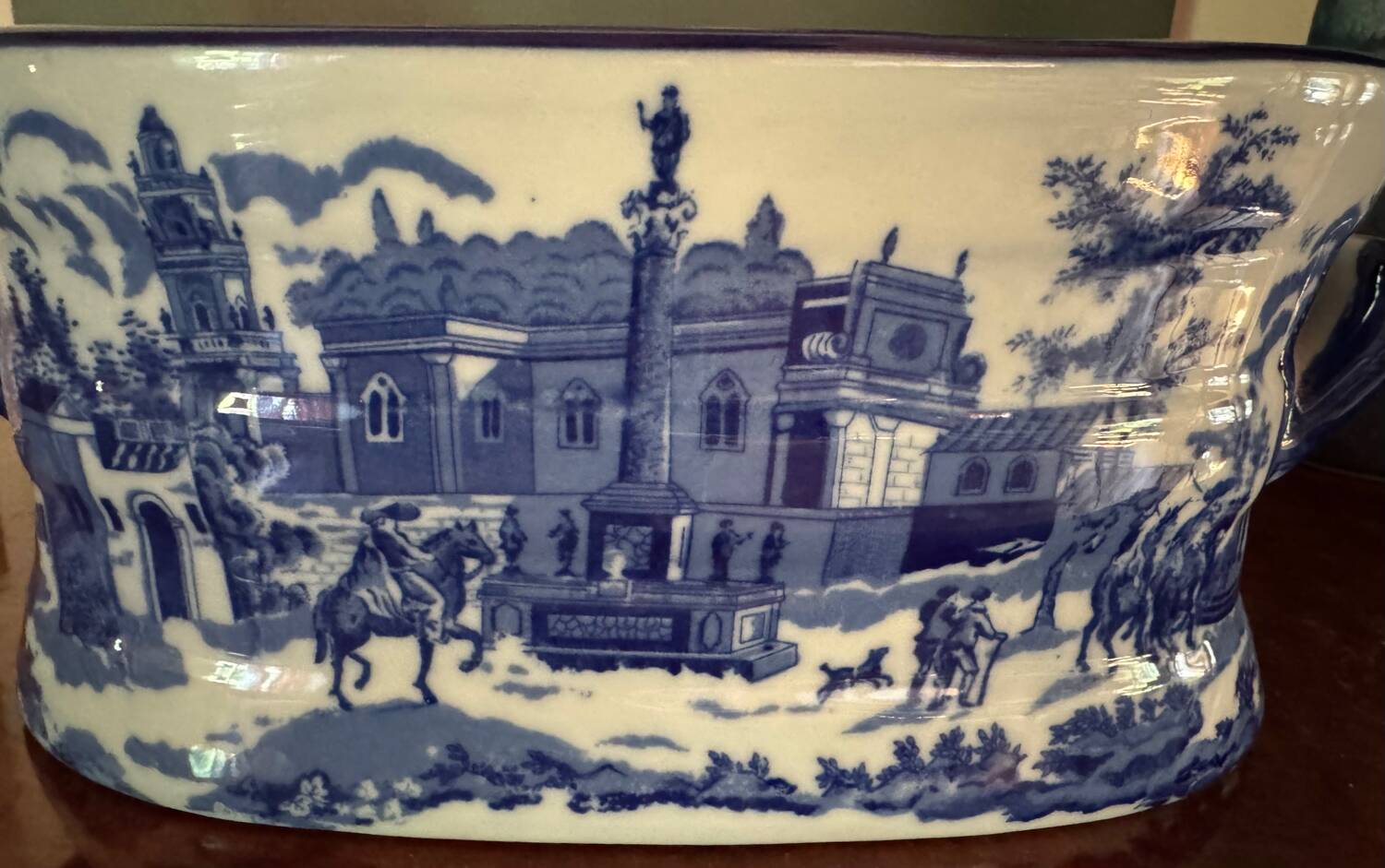 English earthenware planter, blue monochrome, 20th century