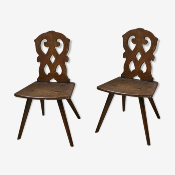 Pair of brutalist Alsatian mountain chairs 19th