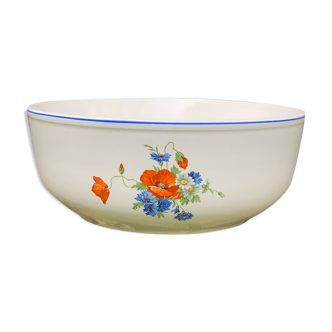 Plat rond creux légumier faïence ancienne Salins service coquelicots