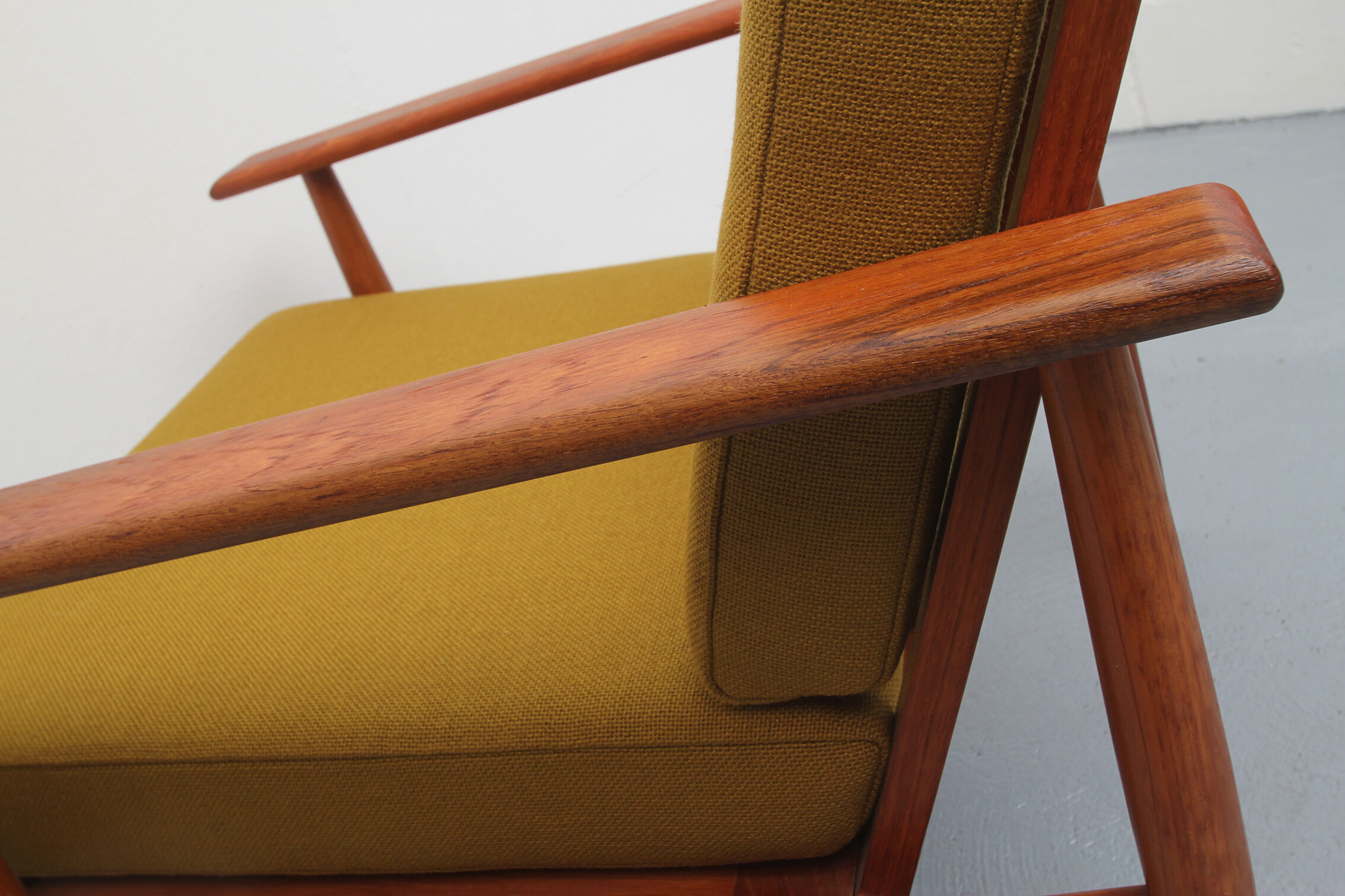 1960s armchair in teak, fabric mustard yellow